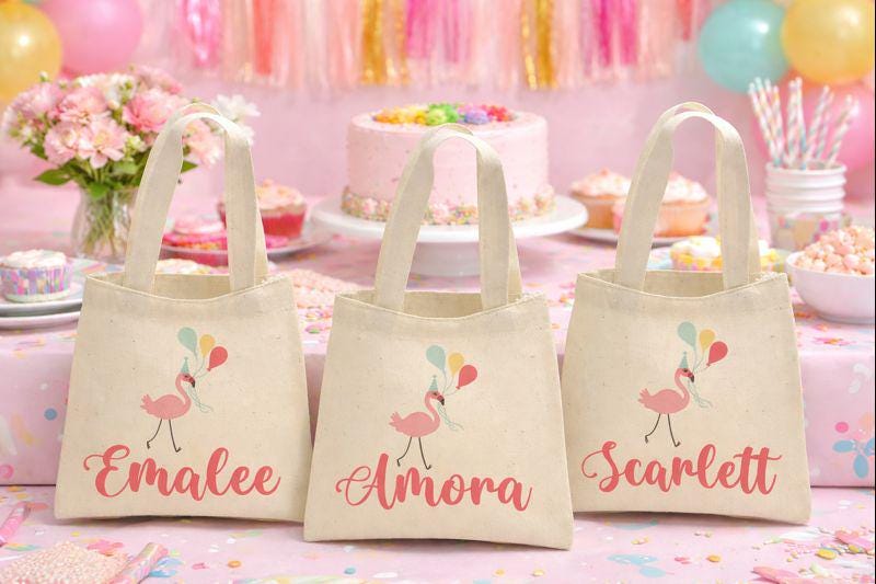 Flamingo Party Favor Bags - Set of Three Bags - Personalized
