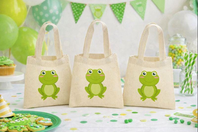Frog Party Favor Bags, Set of 3 Cotton Goodie Bags