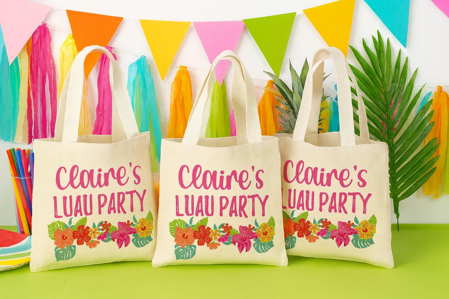 Personalized Luau Party Favor Bags - Set of Three Bags