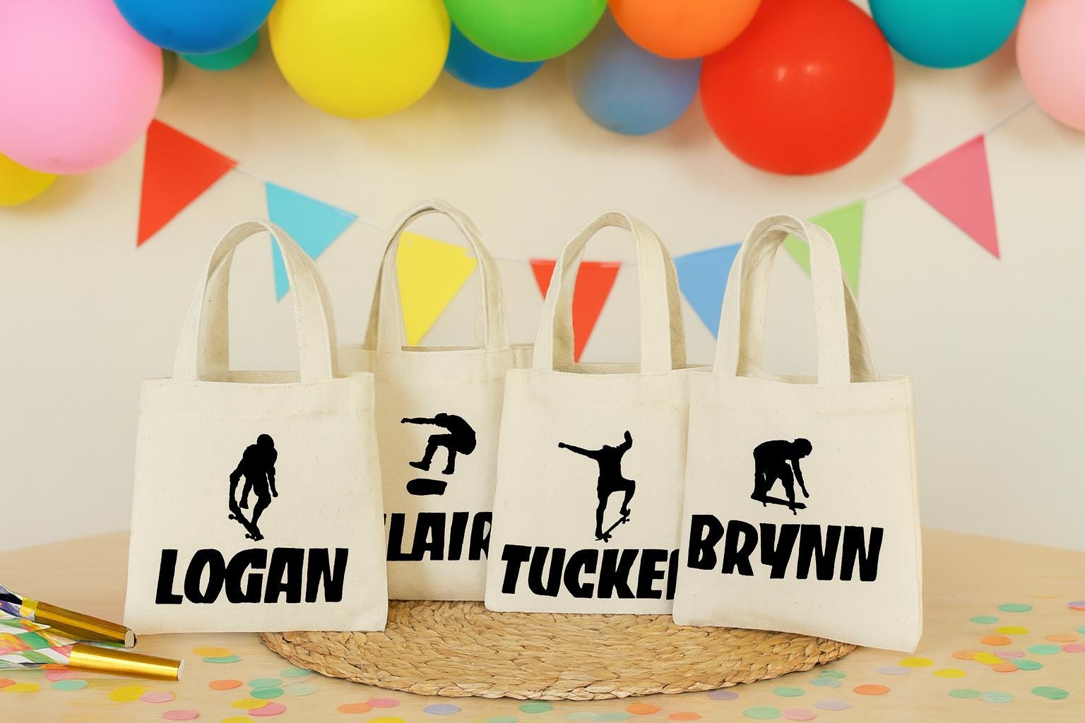 Personalized Skateboard Party Favor Bags - Set of Four Bags