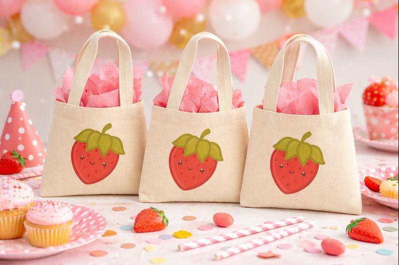 Strawberry Party Favor Bags - Set of Three Bags