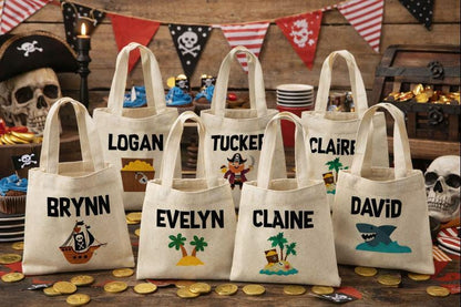 Personalized Pirate Party Favor Bags - Set of Six Bags