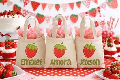 Custom Strawberry Party Favor Bags - Set of Three Bags