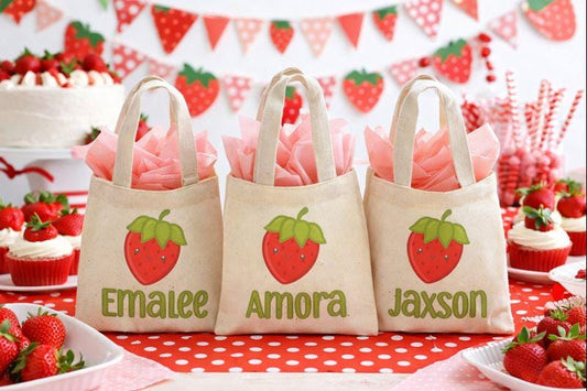 Custom Strawberry Party Favor Bags - Set of Three Bags