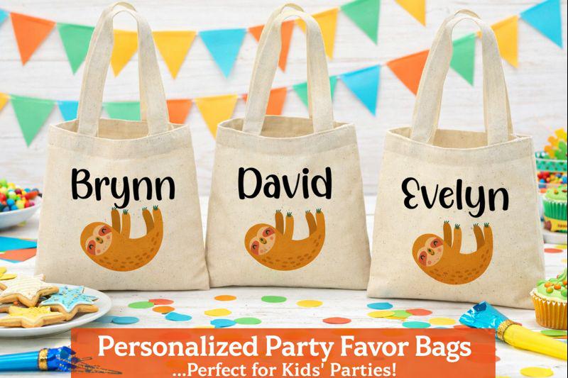 Personalized Sloth Party Favor Bags - Set of Three Bags