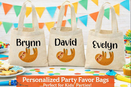 Personalized Sloth Party Favor Bags - Set of Three Bags