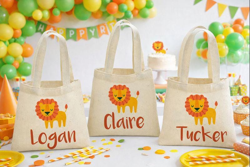 Personalized Lion Party Favor Bags - Set of Three Bags