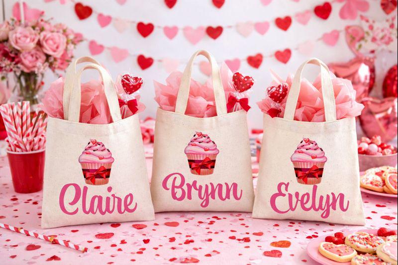 Personalized Cupcake Valentine's Day Party Favor Bags - Set of Three Bags