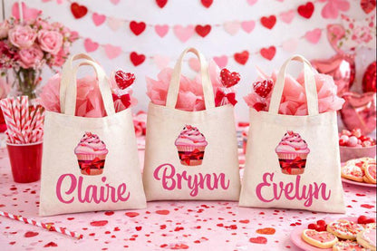 Personalized Cupcake Valentine's Day Party Favor Bags - Set of Three Bags