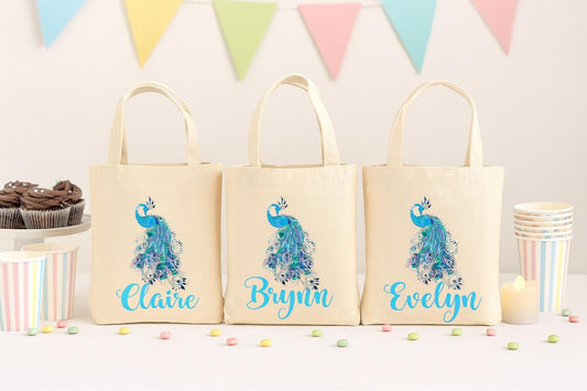 Custom Peacock Party Favor Bags - Set of Three Bags