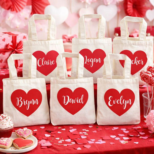 Personalized Valentine Party Favor Bags - Set of Six Bags