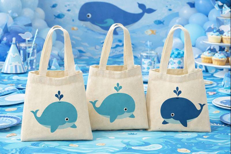 Whale Party Favor Bags - Set of Three Bags
