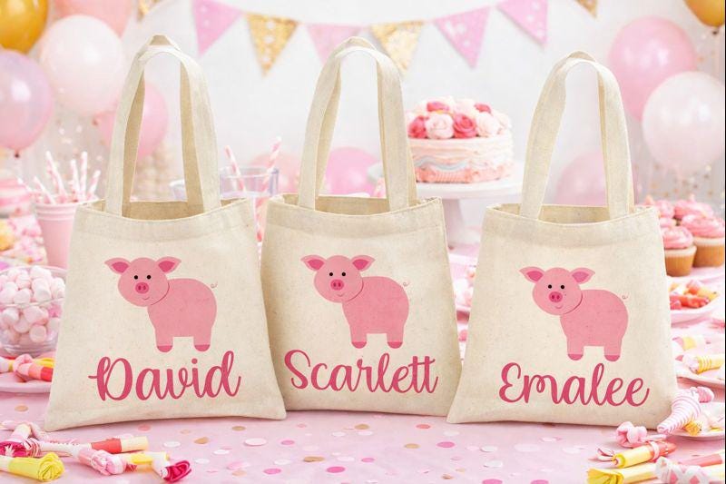 Personalized Pig Party Favor Bags - Set of Three Bags