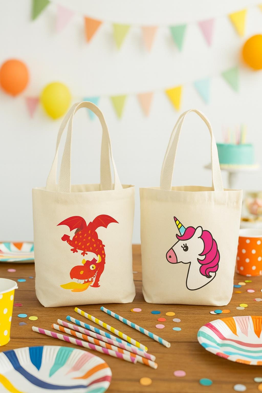Dragon and Unicorn Party Favor Bags - Set of Two Bags