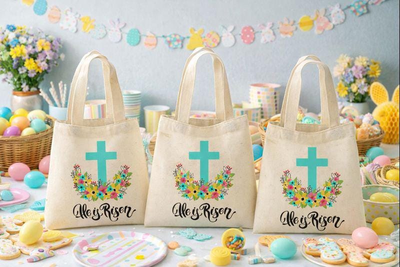 Easter Party Favor Bags - He Is Risen - Set of Three Bags