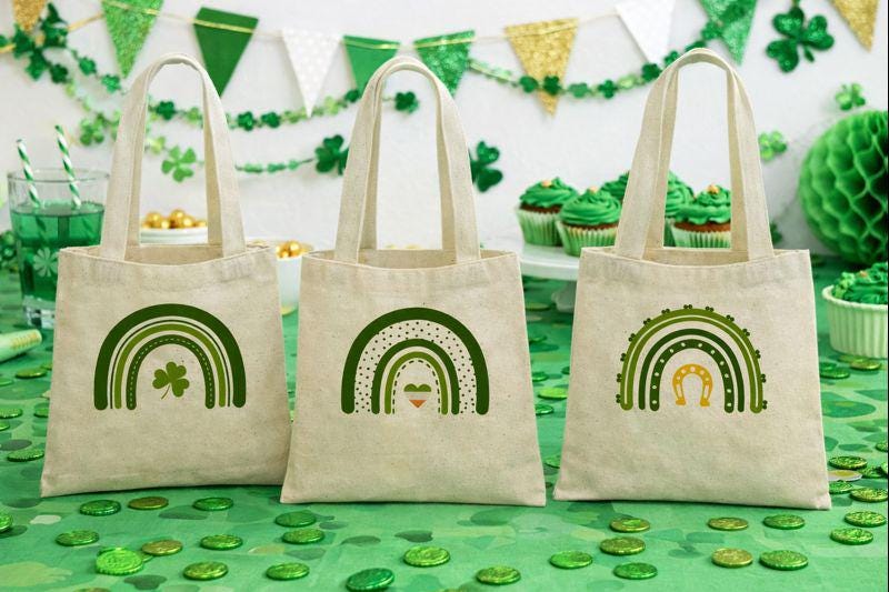 St. Patrick's Day Rainbow Tote, Lucky Clover Favor Bag, Irish Party Treat Bag