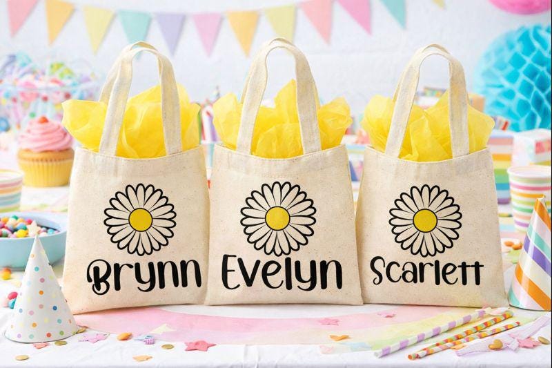 Personalized Daisy Party Favor Bags - Set of Three Bags