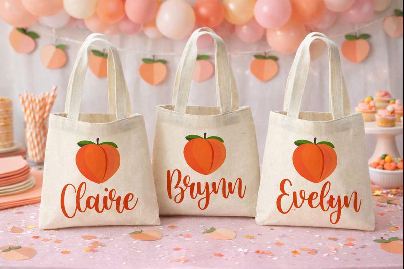 Personalized Peach Party Favor Bags - Set of Three Bags