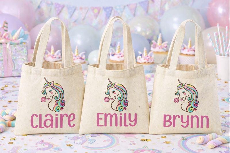 Personalized Unicorn Party Favor Bags - Set of Three Bags