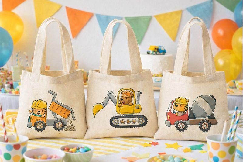 Construction Party Favor Bags - Set of Three Bags