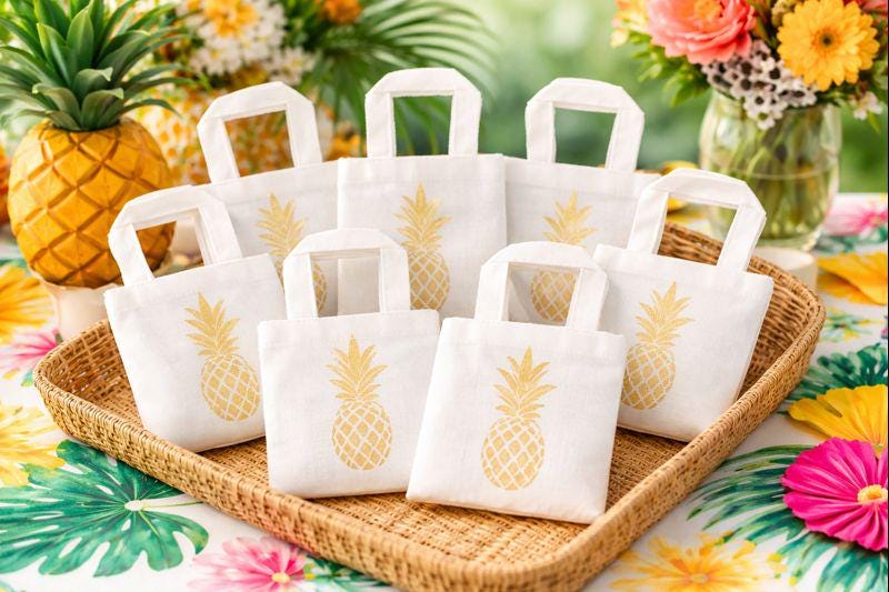 Gold Pineapple Party Favor Bags - Set of Six Bags