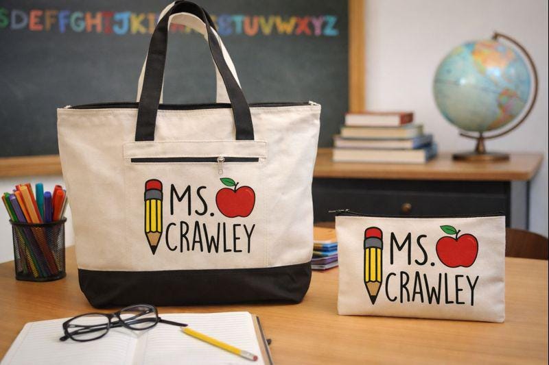 Personalized Teacher Gift Set - Tote Bag & Accessory Pouch