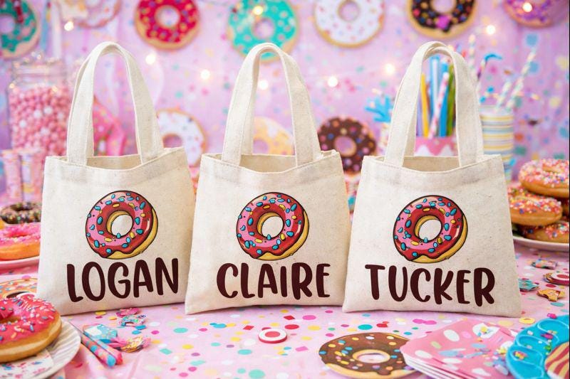 Custom Donut Party Favor Bags - Set of Three Bags