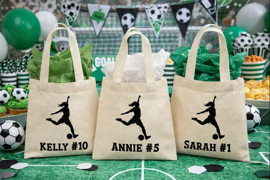 Girls Soccer Party Favor Bags - Set of Three Bags - Personalized