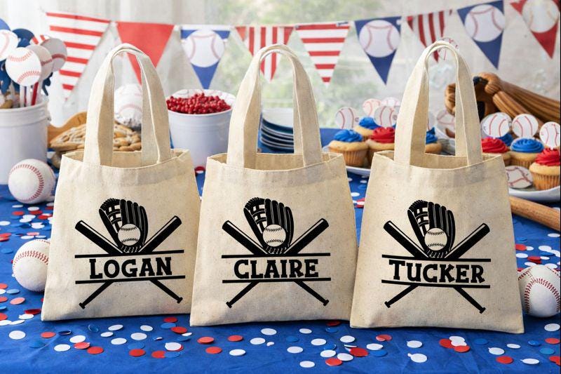 Custom Baseball Party Favor Bags - Set of Three Bags