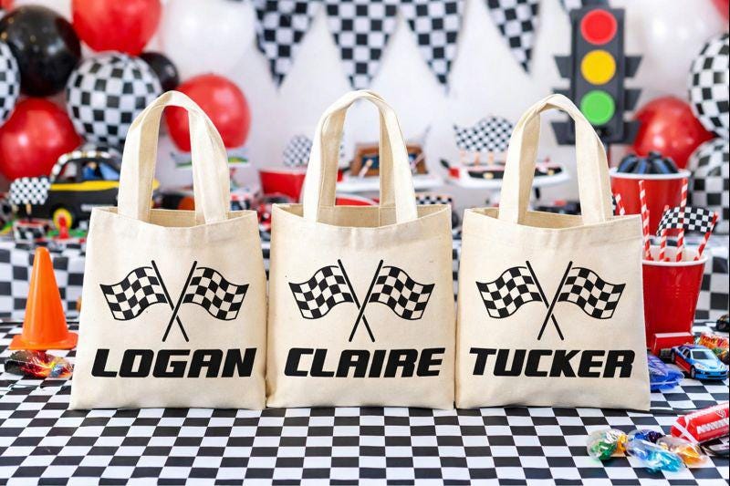 Race Car Party Favor Bags - Set of Three Bags - Personalized