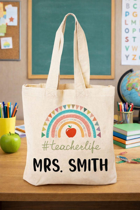 Boho Rainbow Custom Teacher Tote Bag