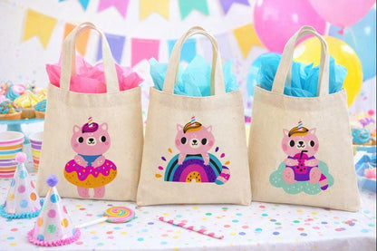 Cat Unicorn Party Favor Bags, Set of 3 Cotton Treat Bags