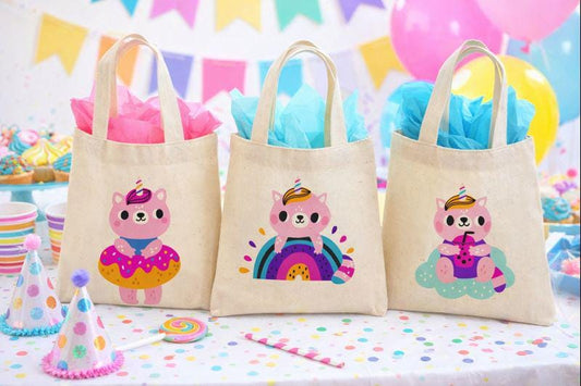 Cat Unicorn Party Favor Bags, Set of 3 Cotton Treat Bags