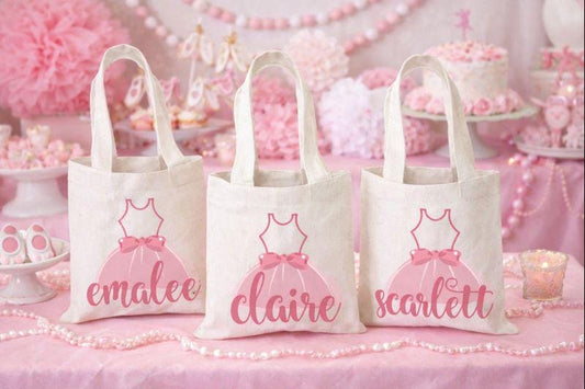 Ballerina Party Favor Bags, Set of 3 Cotton Treat Bags