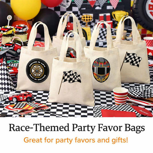 Race Car Party Favor Bags, Set of 6 Cotton Treat Bags