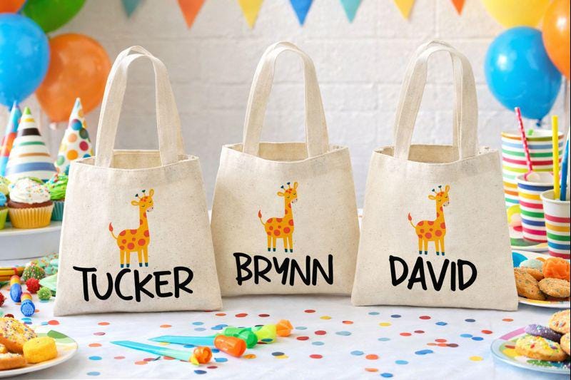 Personalized Giraffe Party Favor Bags - Set of Three Bags