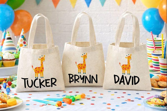Personalized Giraffe Party Favor Bags - Set of Three Bags