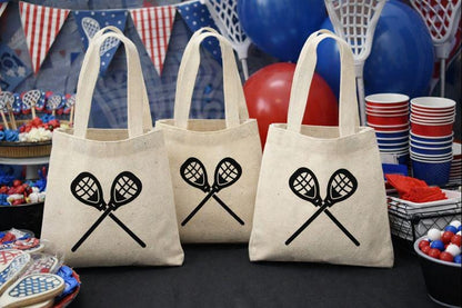 3 Lacrosse Party Favor Bags, Cotton Treat Goodie Bags