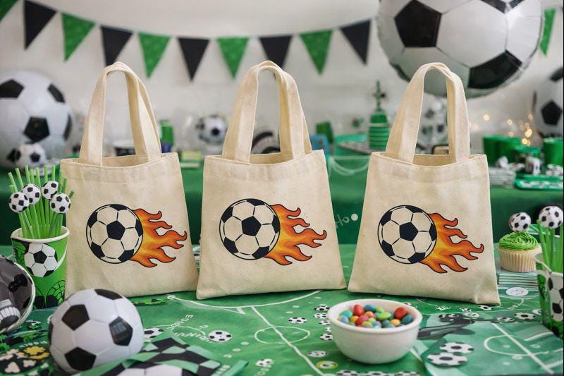 Soccer Party Favor Bags, Set of 3 Cotton Goodie Bags