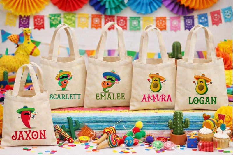 Personalized Fiesta Party Favor Bags - Set of Five Bags