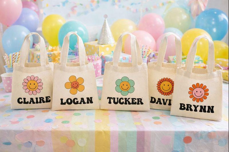 Personalized Groovy Flower Power Party Favor Bags - Set of Six Bags