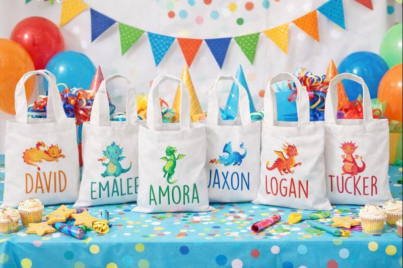 Personalized Dragon Party Favor Bags - Set of Six Bags