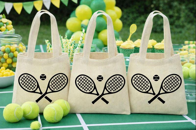 Tennis Party Favor Bags, Set of 3 Cotton Treat Bags