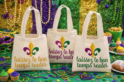 3 Fleur De Lis Mardi Gras Cotton Treat Bags