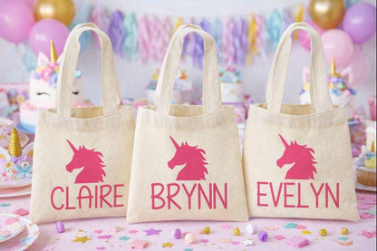 Set of 3 Personalized Unicorn Cotton Party Favor Bags