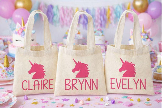 Set of 3 Personalized Unicorn Cotton Party Favor Bags