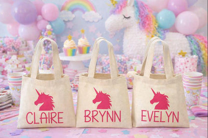 Set of 3 Personalized Unicorn Cotton Party Favor Bags