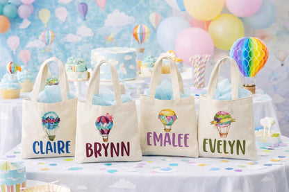 Hot Air Balloon Party Favor Bags, Personalized Cotton Treat Bags, Set of 4