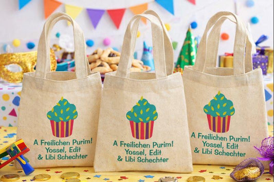 Purim Party Favor Cotton Bag, Goodie Treat Gift Bag
