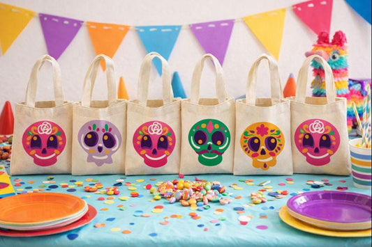 Sugar Skull Party Favor Bags - Set of Six Bags